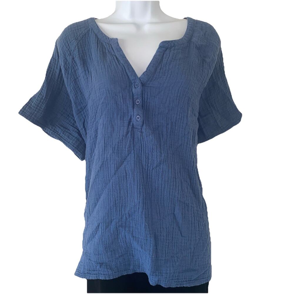 Gap Women's Plus Size XXL Blue Boho Flowy Purple Lightweight Button Front Blouse